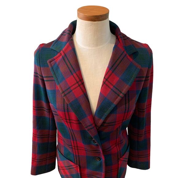 Vintage 70s Tartan Plaid Tailored Blazer Red - Picture 2 of 5